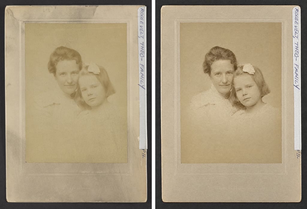 Faded portrait, before and after restoring